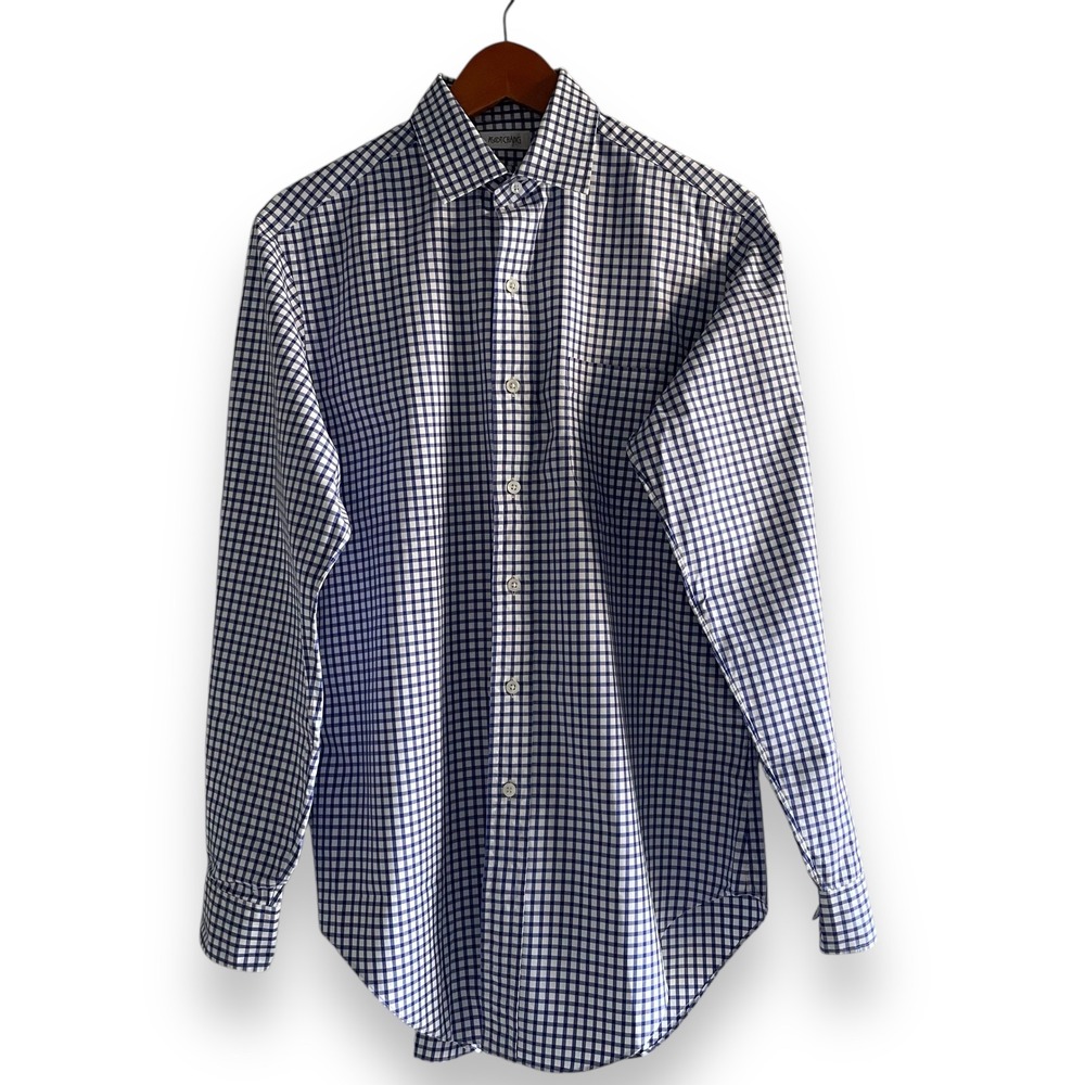 Ascot Chang Thomas‎ Mason Men's Blue White Check Dress Shirt Size 15 Medium